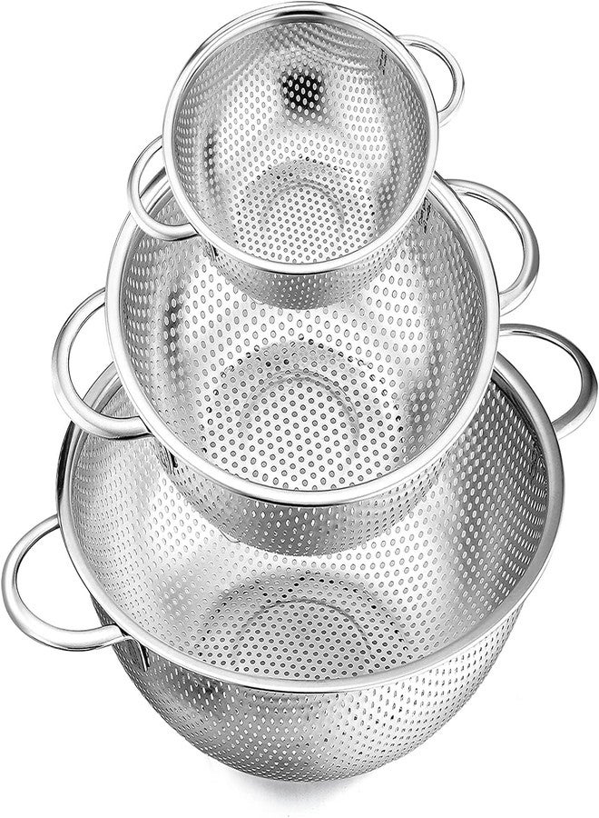 MUGATH Micro Perforated Stainless Steel Colander Strainer Drainer Heavy Duty Handles Dishwasher Safe Kitchen Strainer for Washing Rice Pasta Small Grains Vegetables Fruits (3 PCS Set) - Image 1