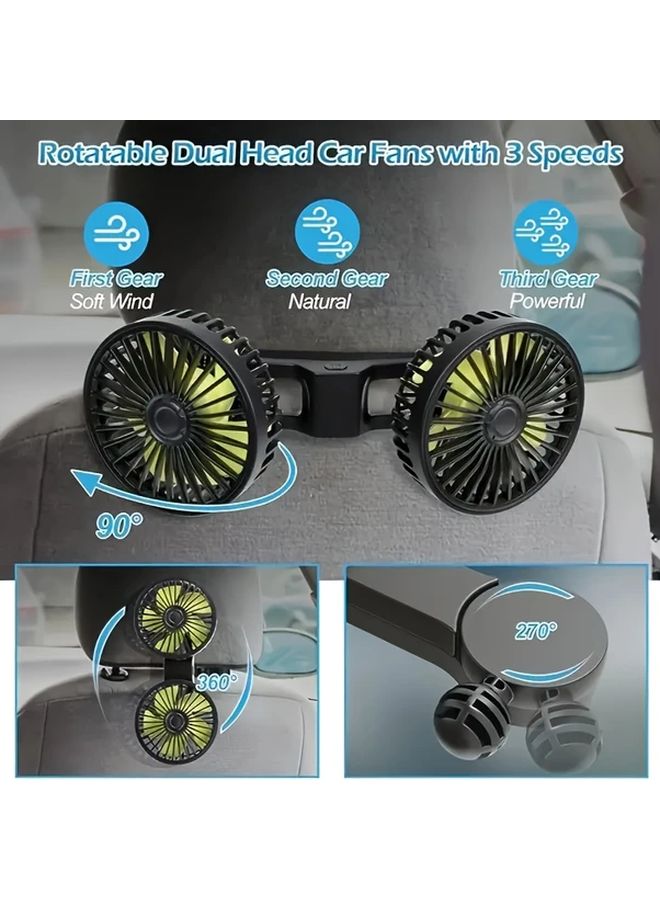 2024 Upgraded Dual Headed Car Fan Rear Seat Ventilator 3 Speed Adjustable Quiet USB Powered - Image 4