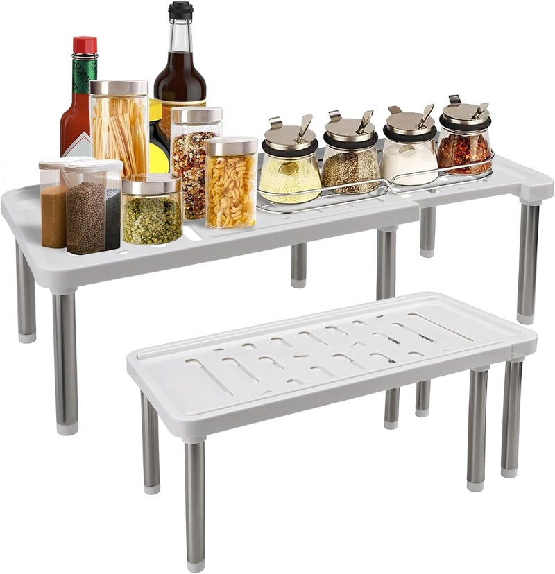 KASTWAVE Expandable Cabinet Shelf Organizer, 2Pcs Adjustable Stackable Kitchen Storage Rack for Pantry, Spice Rack, Bathroom, Under Sink, Countertop, Cupboard, Desk, Space Saving Organizer Stand - Image 1