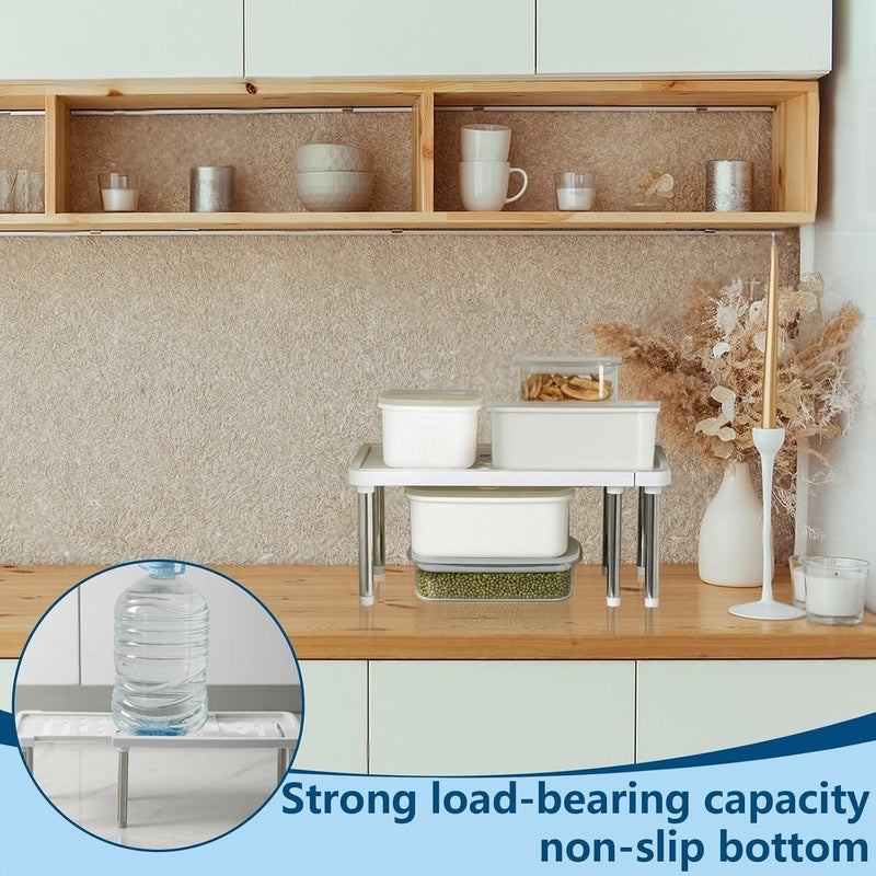 KASTWAVE Expandable Cabinet Shelf Organizer, 2Pcs Adjustable Stackable Kitchen Storage Rack for Pantry, Spice Rack, Bathroom, Under Sink, Countertop, Cupboard, Desk, Space Saving Organizer Stand - Image 5