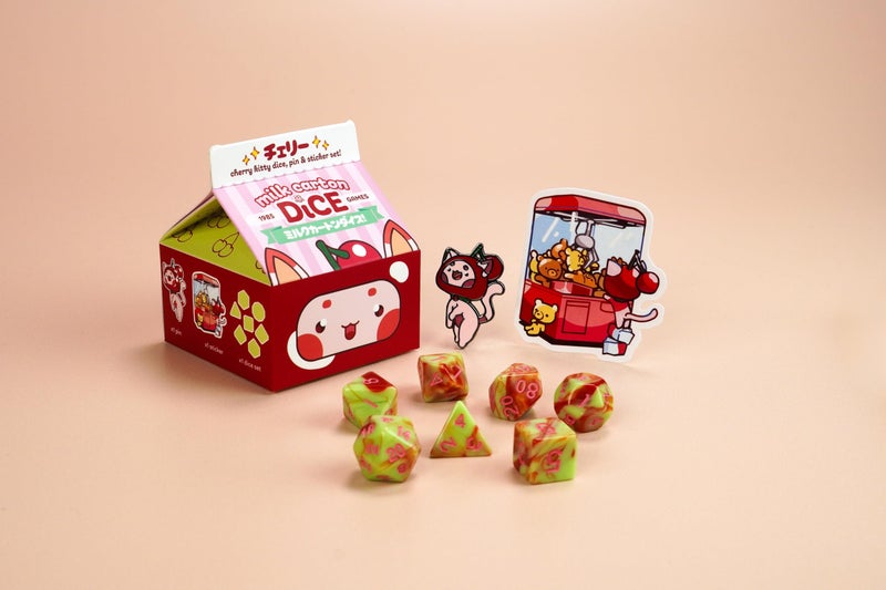 1985 Games Cherry Cat Milk Carton Dice Set Milk CartonInspired Dice for DND TTRPGs Tabletop Roleplaying - Image 3