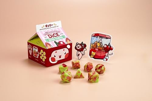 1985 Games Cherry Cat Milk Carton Dice Set Milk CartonInspired Dice for DND TTRPGs Tabletop Roleplaying - Image 1
