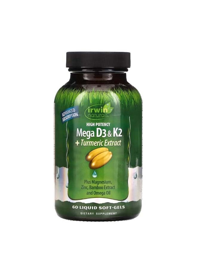 Irwin Naturals High Potency Mega D3 & K2  Turmeric Extract 60 Liquid SoftGels  - Image 1
