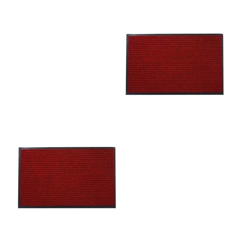 2pcs PVC Entrance Rug Floor Mats Washable Indoor Outdoor Low Profile Doormat Shoe Scraper Doormat (Dark Red) - 40x60cm - Image 1