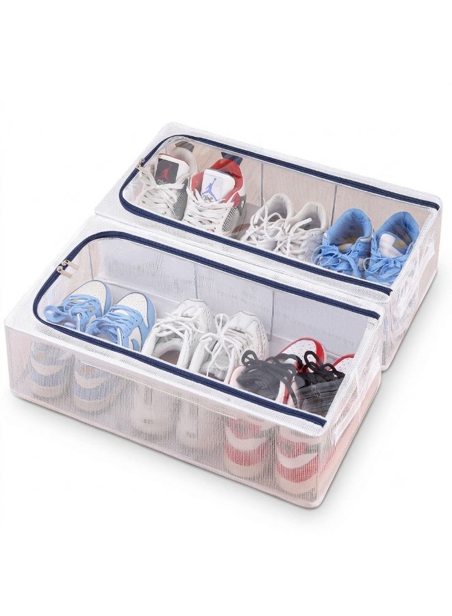 Clear Shoe Storage Organizer, Stackable Foldable Box, Grey 60x30x15 cm - Image 1