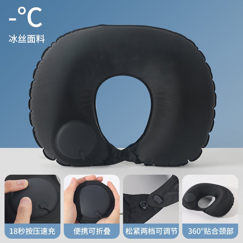Inflatable U-Shaped Pillow Press Inflatable Neck Pillow Travel Essential Portable Neck Pillow Tpu Set Inflatable U-Shaped Pillow Travel Three Treasures - Image 1