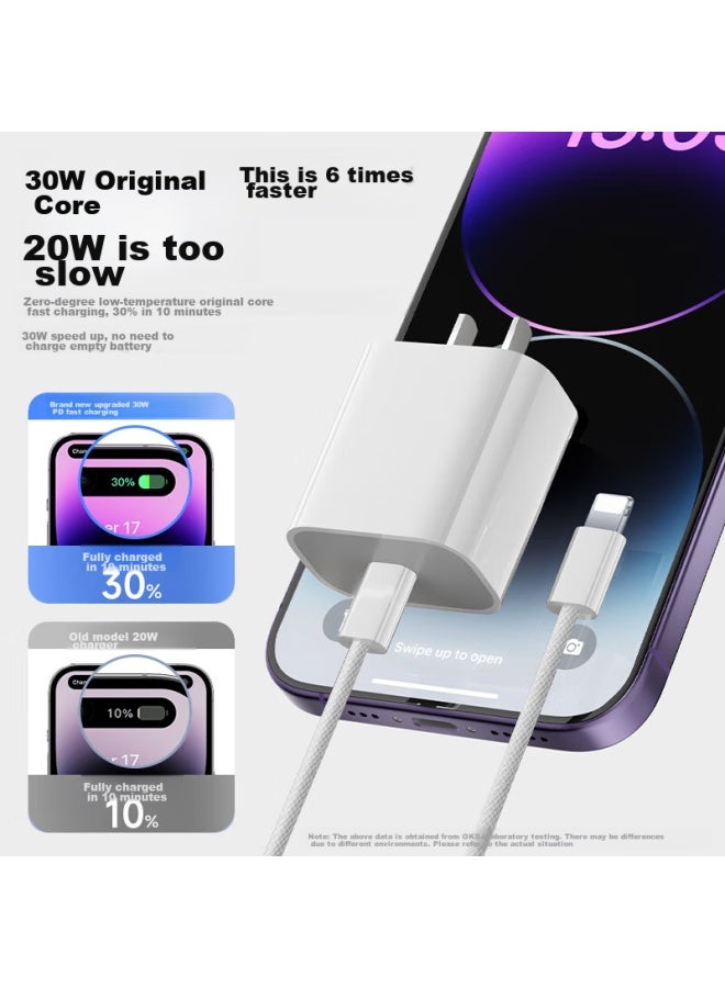 Oksj 30w Fast Charging Kit For Apple Charger Cable, Gallium Nitride Iphone 13/14 Pro/max/plus Charging Head + Braided Data Cable - Image 3