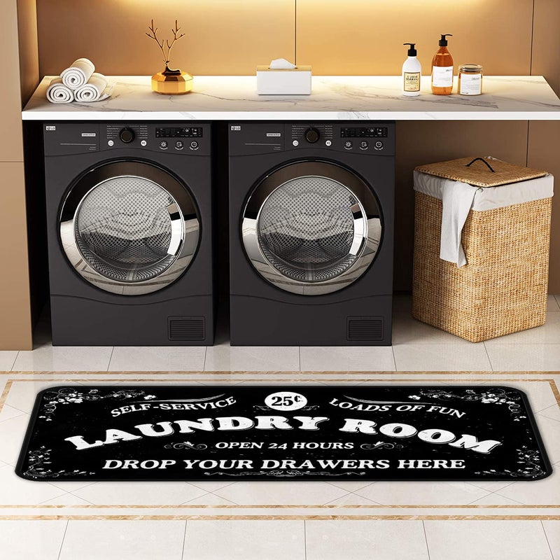 EYECY Laundry Room Long Rug Area Rug Non-Slip Floor Mat Waterproof Farmhouse Carpet for Kitchen 40" x 20"(Black-1) - Image 2