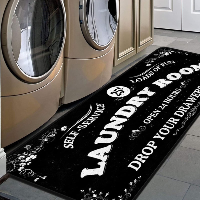 EYECY Laundry Room Long Rug Area Rug Non-Slip Floor Mat Waterproof Farmhouse Carpet for Kitchen 40" x 20"(Black-1) - Image 1