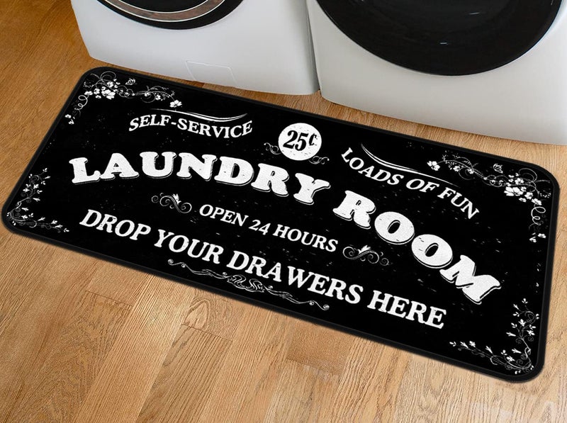 EYECY Laundry Room Long Rug Area Rug Non-Slip Floor Mat Waterproof Farmhouse Carpet for Kitchen 40" x 20"(Black-1) - Image 4