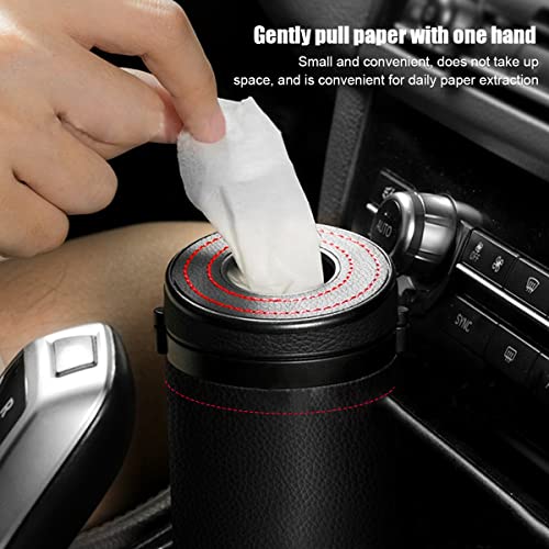 STHIRA® Car Tissue Holder, Tissue Paper Holder for Car, Cylinder Tissue Box, 2.75'' PU Leather Round Tissues Container Fit for Car Van Bathroom Office Use, Car Cup Holder, Car Tissue Box Holder - Image 5