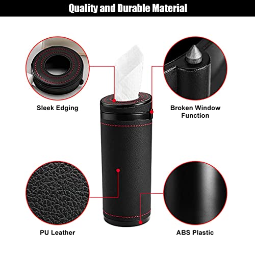 STHIRA® Car Tissue Holder, Tissue Paper Holder for Car, Cylinder Tissue Box, 2.75'' PU Leather Round Tissues Container Fit for Car Van Bathroom Office Use, Car Cup Holder, Car Tissue Box Holder - Image 2