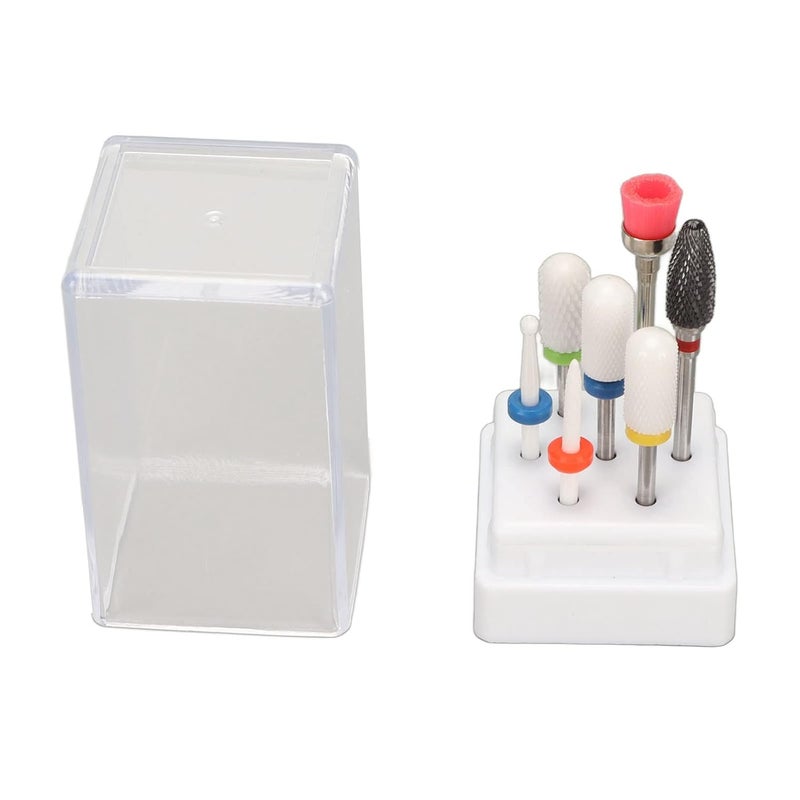 7pcs Ceramic Nail Drill Bit Set, Professional Cuticle Remover Bits with 7 - Hole Storage Box for Gel Polish Removal and Dead Skin Care, Compatible with Most Electric Nail - Image 1