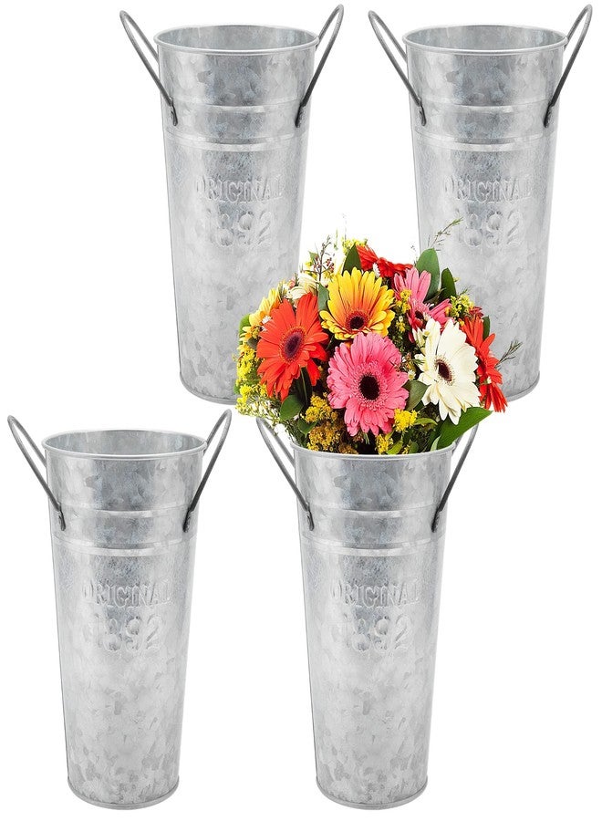 MANCHAP 4 Pack 7.8 Inch Galvanized Metal Vase, Small Galvanized Metal Bucket Vintage Farmhouse Bucket - Image 1
