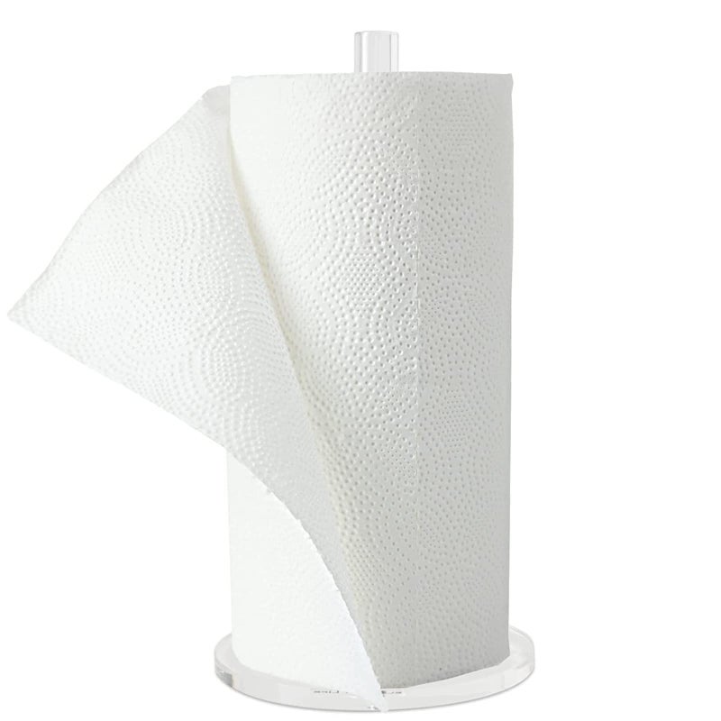 WORHE Paper Towel Holder Countertop Clear Acrylic 5.9" Diameter Thickening Sturdy Base,for Kitchen Bathroom, Paper Towel Dispenser for Tear Tissue Roll 1 Pack (YGC001) - Image 1