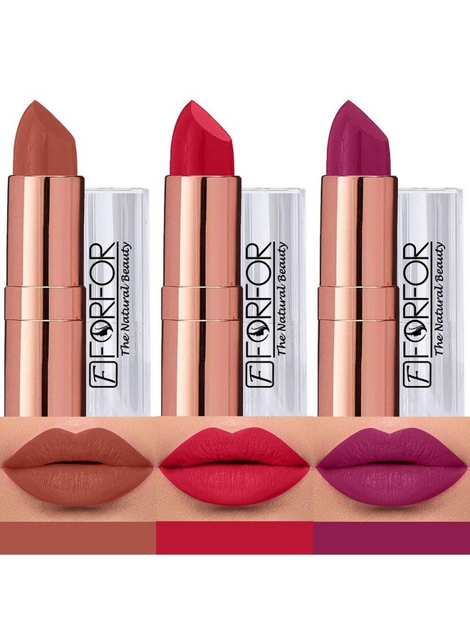 FORFOR Antique Velvet Creamy Matte Texture Smooth Finish Lipstick Gift set combo pack 3 for Women Enriched Shea Butter, Vitamin- E & Jojoba oil - Image 1