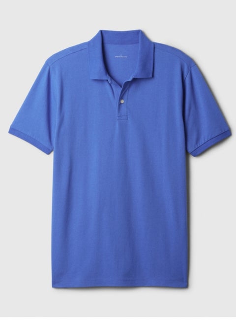 Mens Admiral Blue Plain Cotton Pique Summer Fabric Mens Polo Shirt