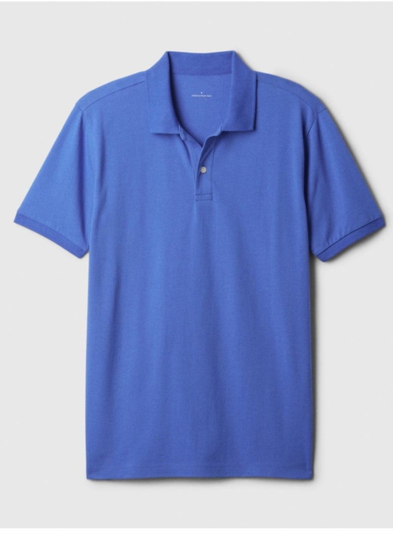 LOUD UNIVERSE Mens Admiral Blue Plain Cotton Pique Summer Fabric Mens Polo Shirt  - Image 1