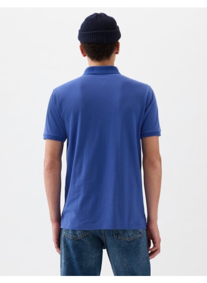 LOUD UNIVERSE Mens Admiral Blue Plain Cotton Pique Summer Fabric Mens Polo Shirt  - Image 2