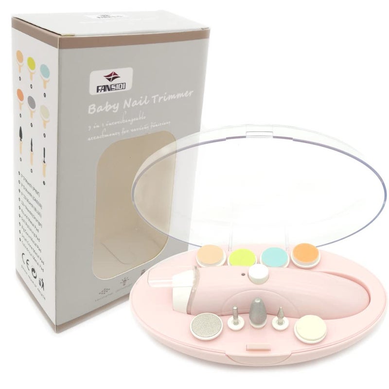 Fansidi Baby Nail Trimmer Electric Rechargeable, Gentle Baby Nail File Electric| 13 Grinding Heads| Stepless Speed| LED Light| Dust Shield| Baby Nail Clippers for Newborn Infant Toddler, Pink - Image 1