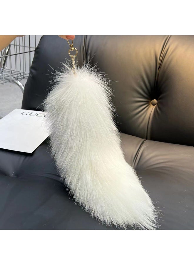 South Korea Cute Real Fox Fur Big Tail Car Keychain Pendant Personalized Simple Plush Bag Ornaments-Color:Black  - Image 3