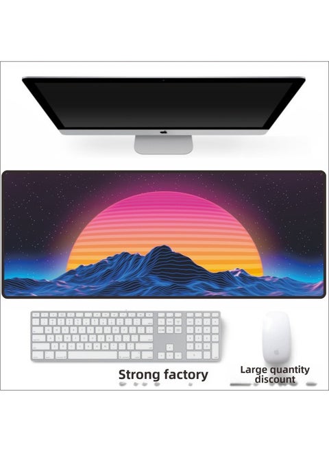 Thickened Large Colorful Cartoon Mouse Pad For Internet Cafes Gaming Advertising Keyboard Desk Mat Lock Edge Quick Key-Color:4MM Product Thickness-Pattern:800*300MM Rising Sun