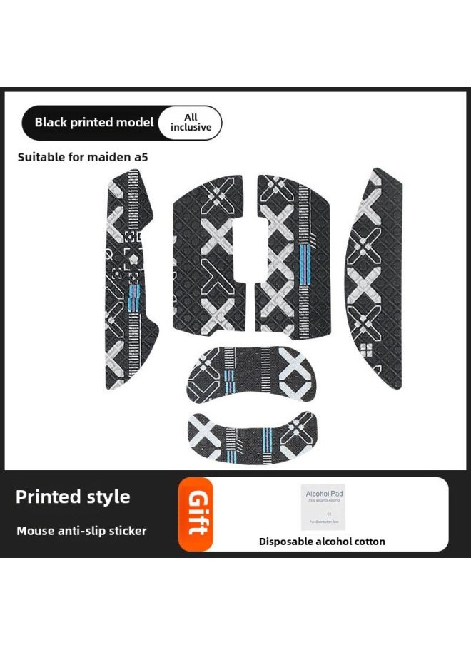 Generic - Applicable To MCHOSE Maicai A5 Mouse Anti-slip Stickers A5/Pro/max Stickers Sweat-absorbent Palm Mouse Protective Film-Color:[All-inclusive] Black Printed One [send Cleaning Cotton]] - Image 1