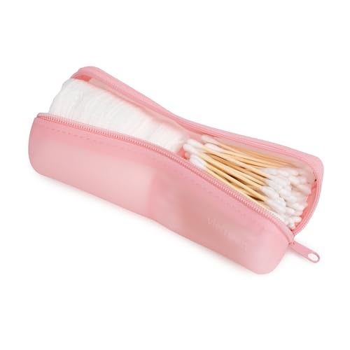 Visfresh Cotton Round Swab Travel Case, 2 in 1 Portable Hair Accessories Organizer, Hair Tie and Bobby Pin Holder, Travel Qtips Case, Purse Organization, Floss Holder (Pink) - Image 1