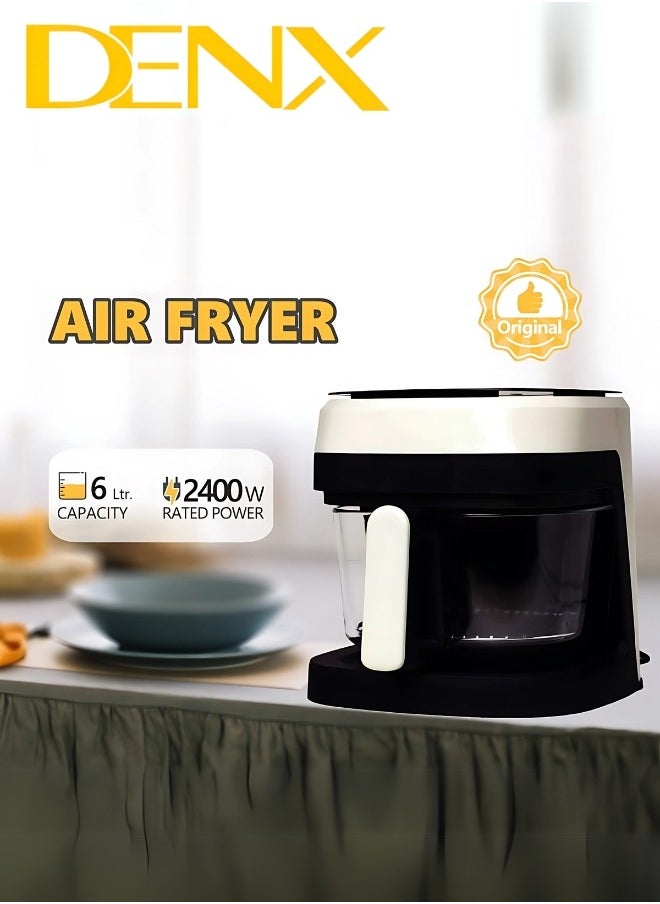 Denx - Air Fryer for Healthy Frying, Grilling, Baking, and Roasting, 6-Liter Capacity, 2400 Watts, White/Black - Image 1