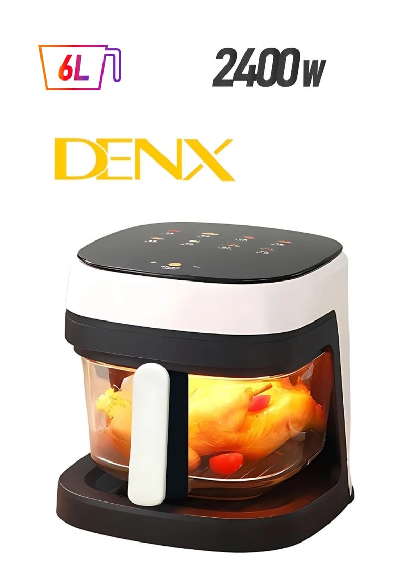 Denx - Air Fryer for Healthy Frying, Grilling, Baking, and Roasting, 6-Liter Capacity, 2400 Watts, White/Black - Image 1