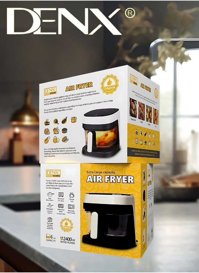 Denx - Air Fryer for Healthy Frying, Grilling, Baking, and Roasting, 6-Liter Capacity, 2400 Watts, White/Black - Image 1