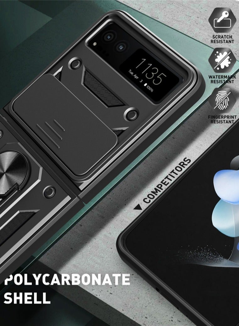 Motorola Razr 40 5G Mobile Phone Case Cover, Slide Camera Lens Cover + 360°Rotating Kickstand Ring + Bumper Shockproof Phone Case - Image 4