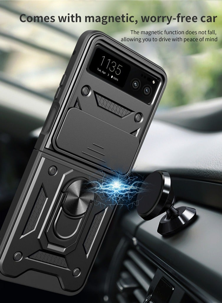 Motorola Razr 40 5G Mobile Phone Case Cover, Slide Camera Lens Cover + 360°Rotating Kickstand Ring + Bumper Shockproof Phone Case - Image 3