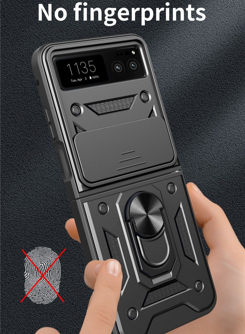 Motorola Razr 40 5G Mobile Phone Case Cover, Slide Camera Lens Cover + 360°Rotating Kickstand Ring + Bumper Shockproof Phone Case - Image 5