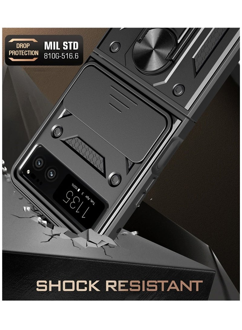 Motorola Razr 40 5G Mobile Phone Case Cover, Slide Camera Lens Cover + 360°Rotating Kickstand Ring + Bumper Shockproof Phone Case - Image 2