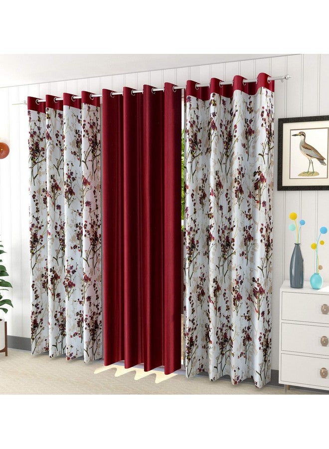 Ultica Fab® Curtains 9 Feet Long Set of 3 | Printed Floral Eyelet Curtains for Living Room, Home, Office, Bedroom Kitchen, 9 Feet, Maroon - Image 1