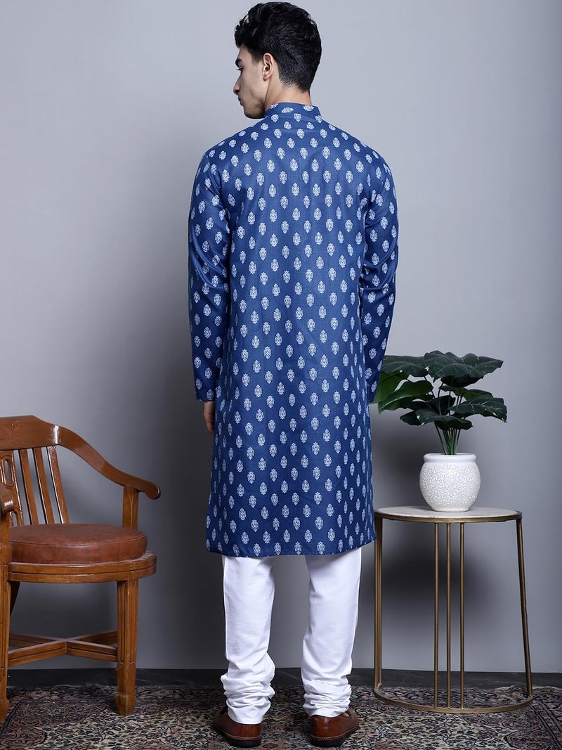 Jompers Men's Cotton Floral printed Kurta Pyjama Set (Navy, L) - Image 2