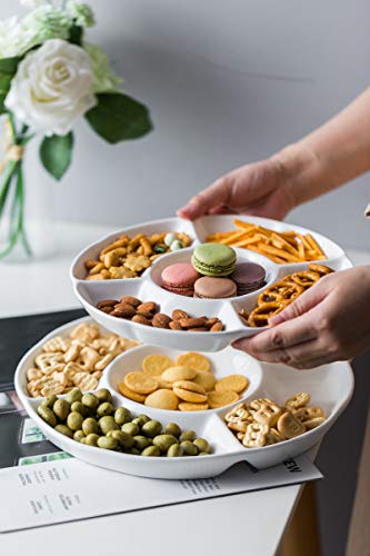 LAUCHUH Veggie Tray Set of 2, Porcelain Chip & Dip Serving Set Divided Serving Platter White Serving Tray for Party, Fruits, Veggies, Candy, Snack, Dessert, 12 inch - Image 5