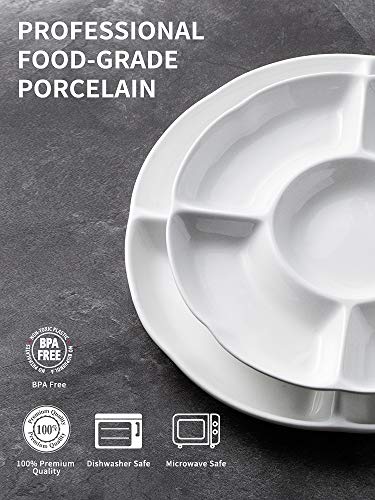 LAUCHUH Veggie Tray Set of 2, Porcelain Chip & Dip Serving Set Divided Serving Platter White Serving Tray for Party, Fruits, Veggies, Candy, Snack, Dessert, 12 inch - Image 3