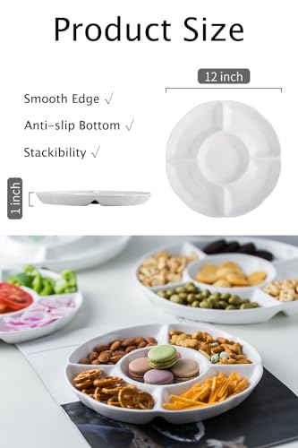 LAUCHUH Veggie Tray Set of 2, Porcelain Chip & Dip Serving Set Divided Serving Platter White Serving Tray for Party, Fruits, Veggies, Candy, Snack, Dessert, 12 inch - Image 2