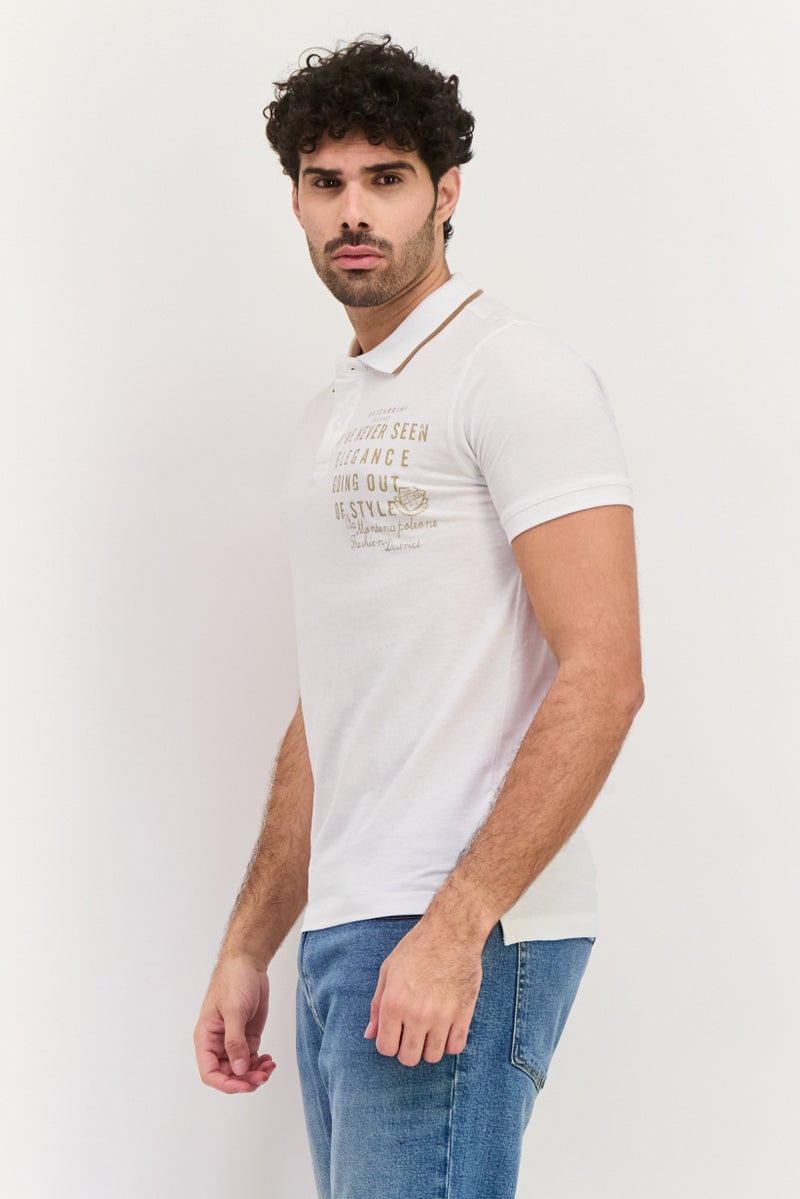 Gazzarrini Men Regular Fit Graphic Short Sleeve Polo Shirt, White - Image 4