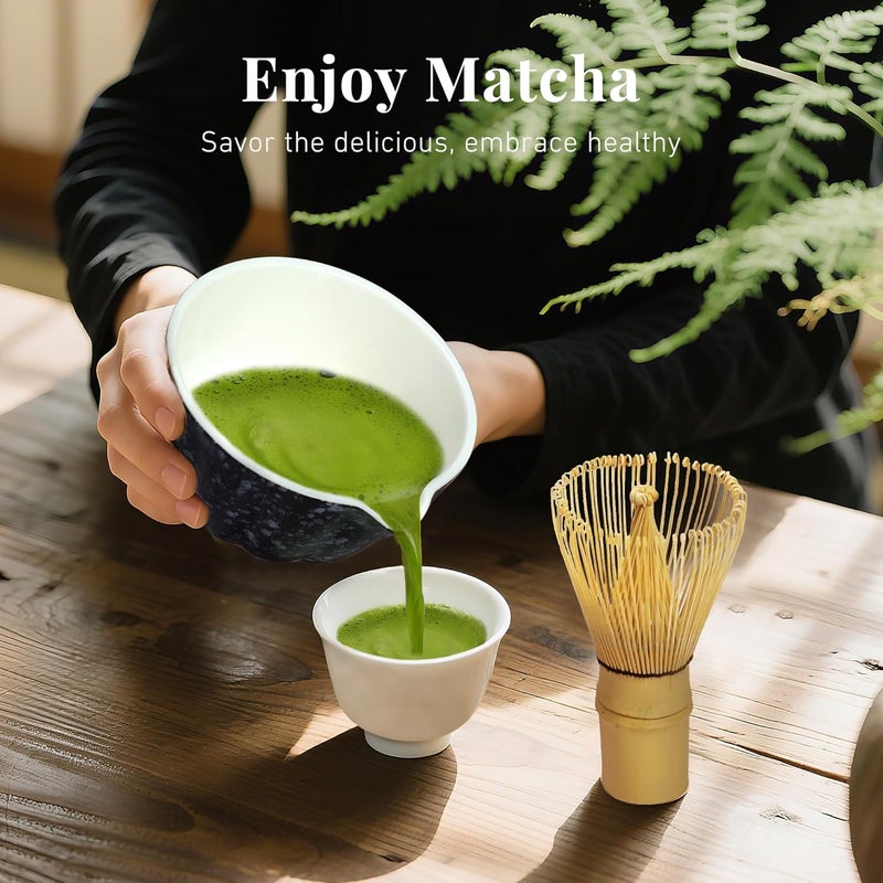 Renmxj Matcha Whisk Set,7 PCS Ceramic Matcha Kit Includes Matcha Bowl with Spout, Matcha Whisk and Holder, Bamboo Scoop, Stainless Sifter, Tea Towel, Unique Gift for Matcha Lovers (Charcoal gray) - Image 5