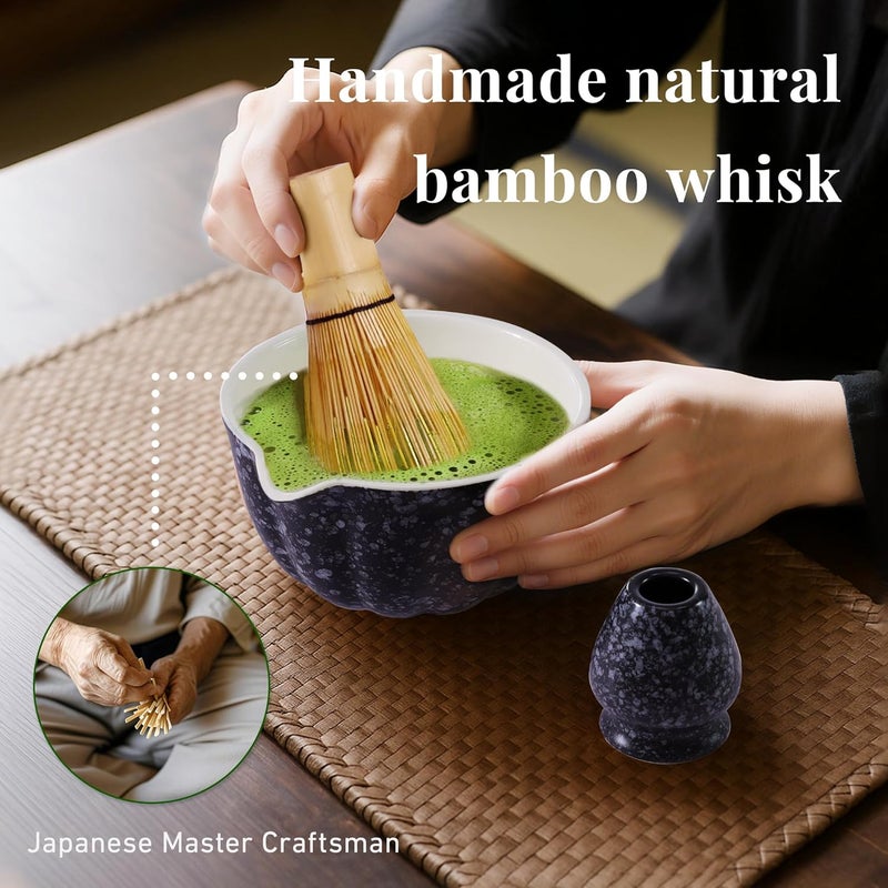 Renmxj Matcha Whisk Set,7 PCS Ceramic Matcha Kit Includes Matcha Bowl with Spout, Matcha Whisk and Holder, Bamboo Scoop, Stainless Sifter, Tea Towel, Unique Gift for Matcha Lovers (Charcoal gray) - Image 4
