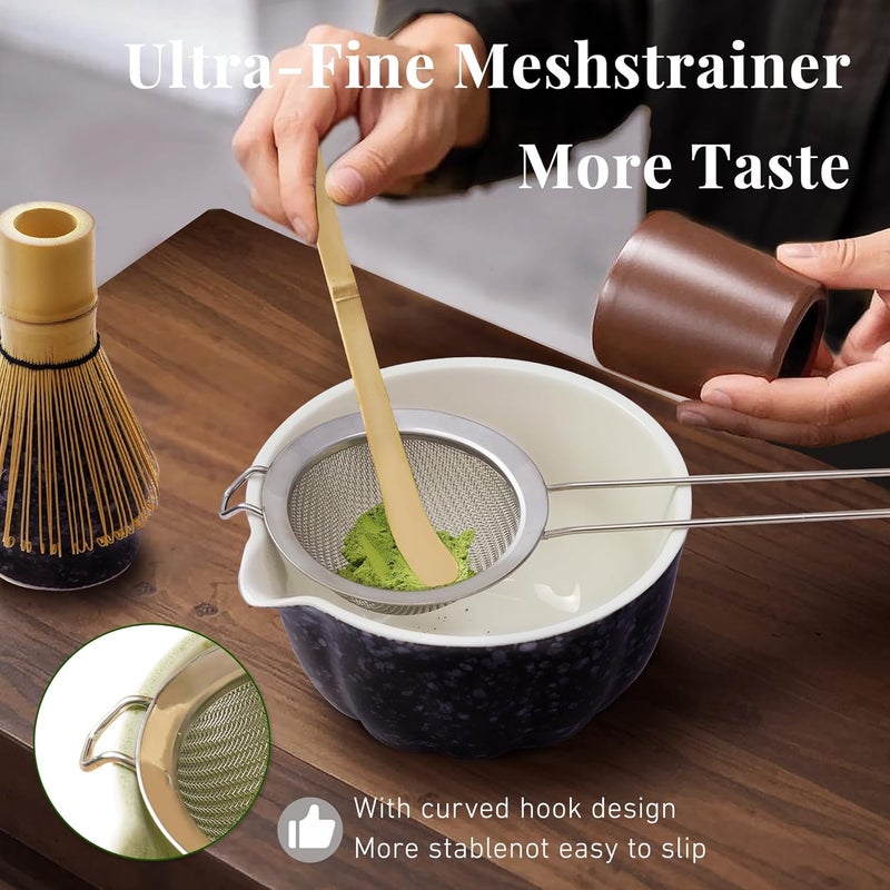 Renmxj Matcha Whisk Set,7 PCS Ceramic Matcha Kit Includes Matcha Bowl with Spout, Matcha Whisk and Holder, Bamboo Scoop, Stainless Sifter, Tea Towel, Unique Gift for Matcha Lovers (Charcoal gray) - Image 3