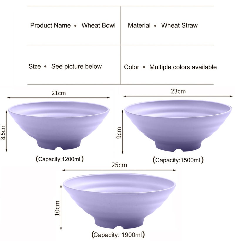 pepplo Large Unbreakable Cereal Wheat Straw Bowl Bpa Free Salad Dessert Soup Oatmeal Fruit Party Dessert Cereal Pasta Oatmeal Serving Bowl Microwave Safe (1200ml+1500ml+1900ml, Purple, Set of 3) - Image 2