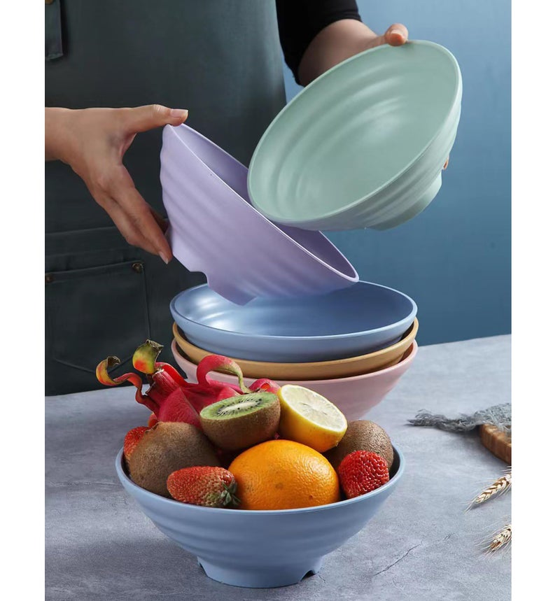 pepplo Large Unbreakable Cereal Wheat Straw Bowl Bpa Free Salad Dessert Soup Oatmeal Fruit Party Dessert Cereal Pasta Oatmeal Serving Bowl Microwave Safe (1200ml+1500ml+1900ml, Purple, Set of 3) - Image 4