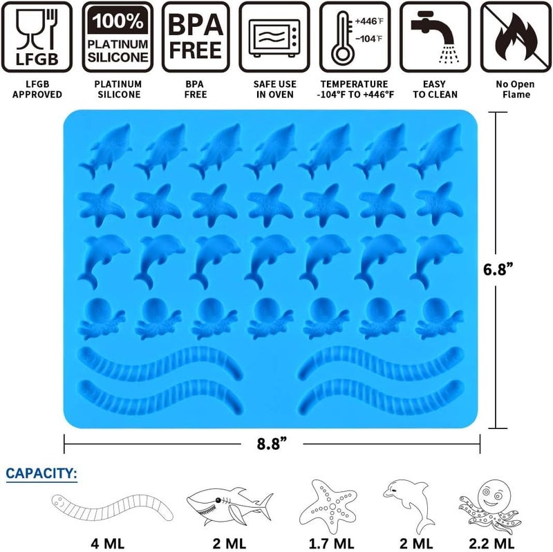CAKETIME Gummy Molds Hard Candy Molds - Candy Molds Silicone Including Worms, Starfishs, Dolphins, Octopus, Sharks Sea Mold, Pinch Test Approved Pack of 3 Ocean Molds - Image 2