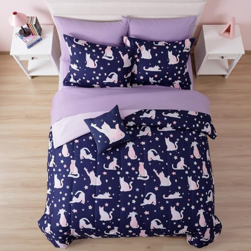Kaleido Space Twin Comforter Set for Girls, Kids - 5 Pieces Cute Cat Patterns Twin Bedding Sets for Girls Boys Teen, Soft Cozy Bed in A Bag with Sheets - Image 2