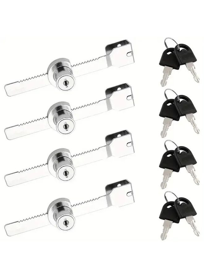 4 أقفال منشار معدنية مصقولة منزلقة مع مفاتيح لخزائن العرض والخزائن الزجاجية - Image 1