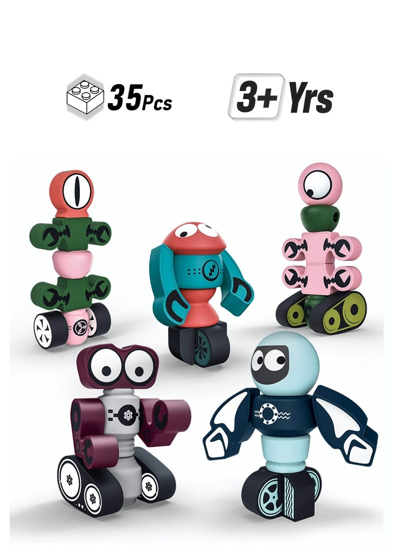 Magnetic Robot Building Blocks Set 5Pcs Educational Stacking Toys for Kids Ages 3-6 with Convenient Storage Box - Image 1